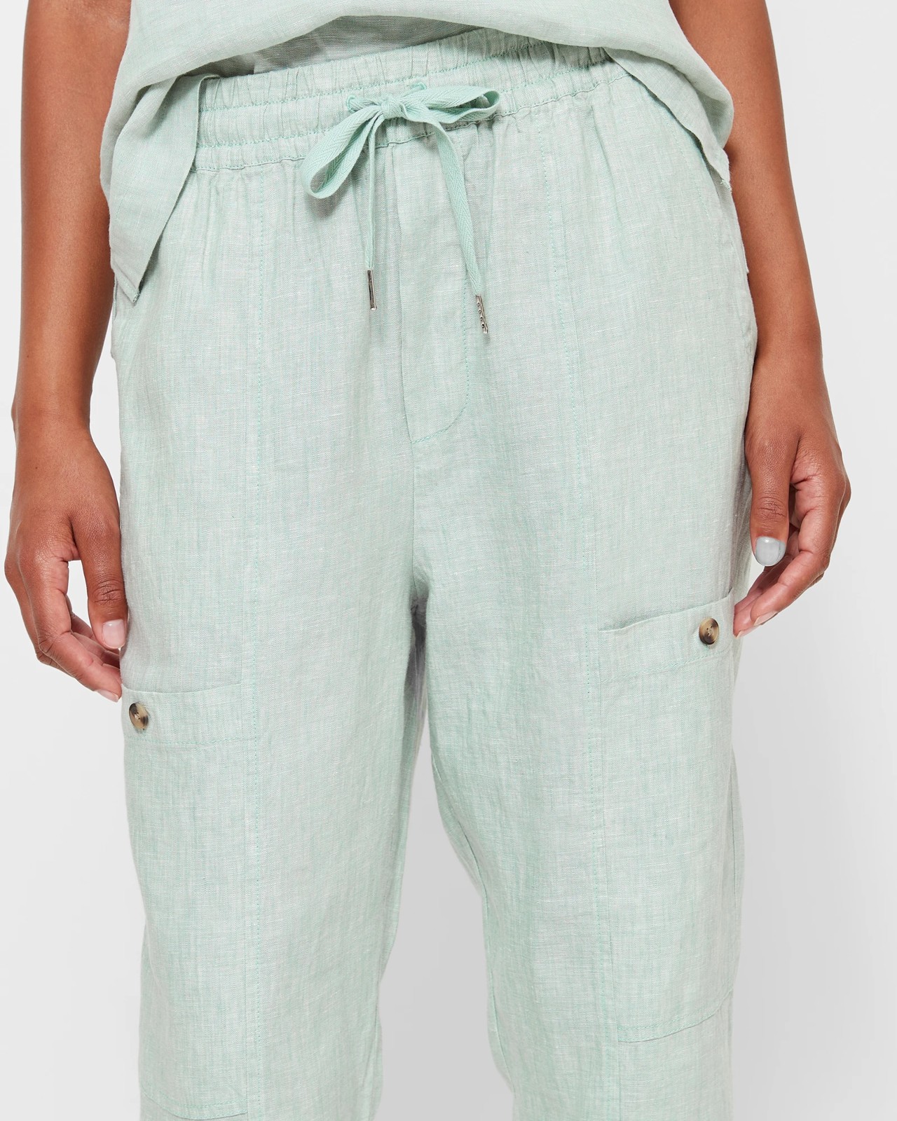 European Linen Pull On Cargo Pants - Jadeite Cross Dye