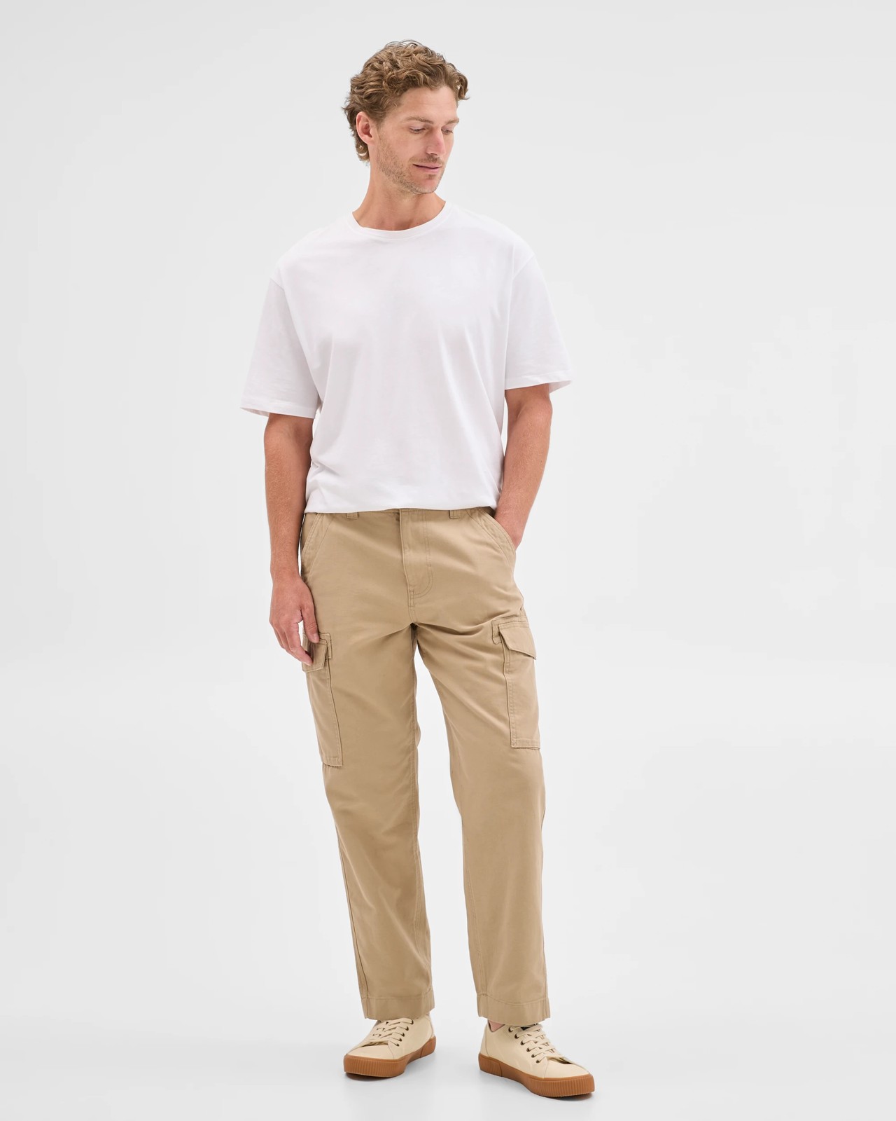 Australian Cotton Regular Fit Cargo Pants - Tan 3 of 5