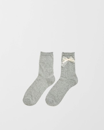 Australian Cotton Blend Crew Socks with Lace Bow