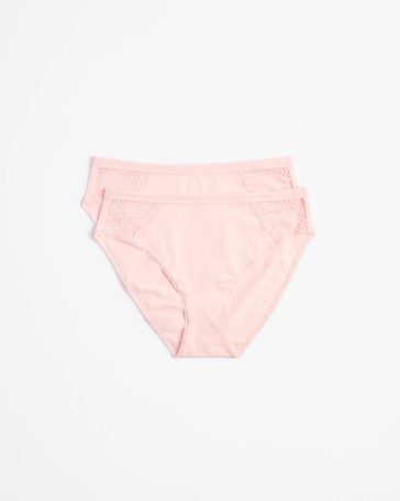 2 Pack Australian Cotton and Lace High Cut Briefs