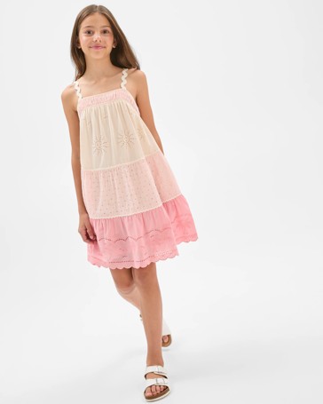 Cotton Woven Tiered Broderie Dress