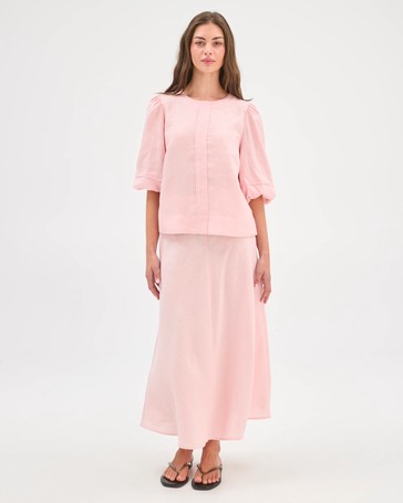 Petites European Linen Seam Detail Skirt