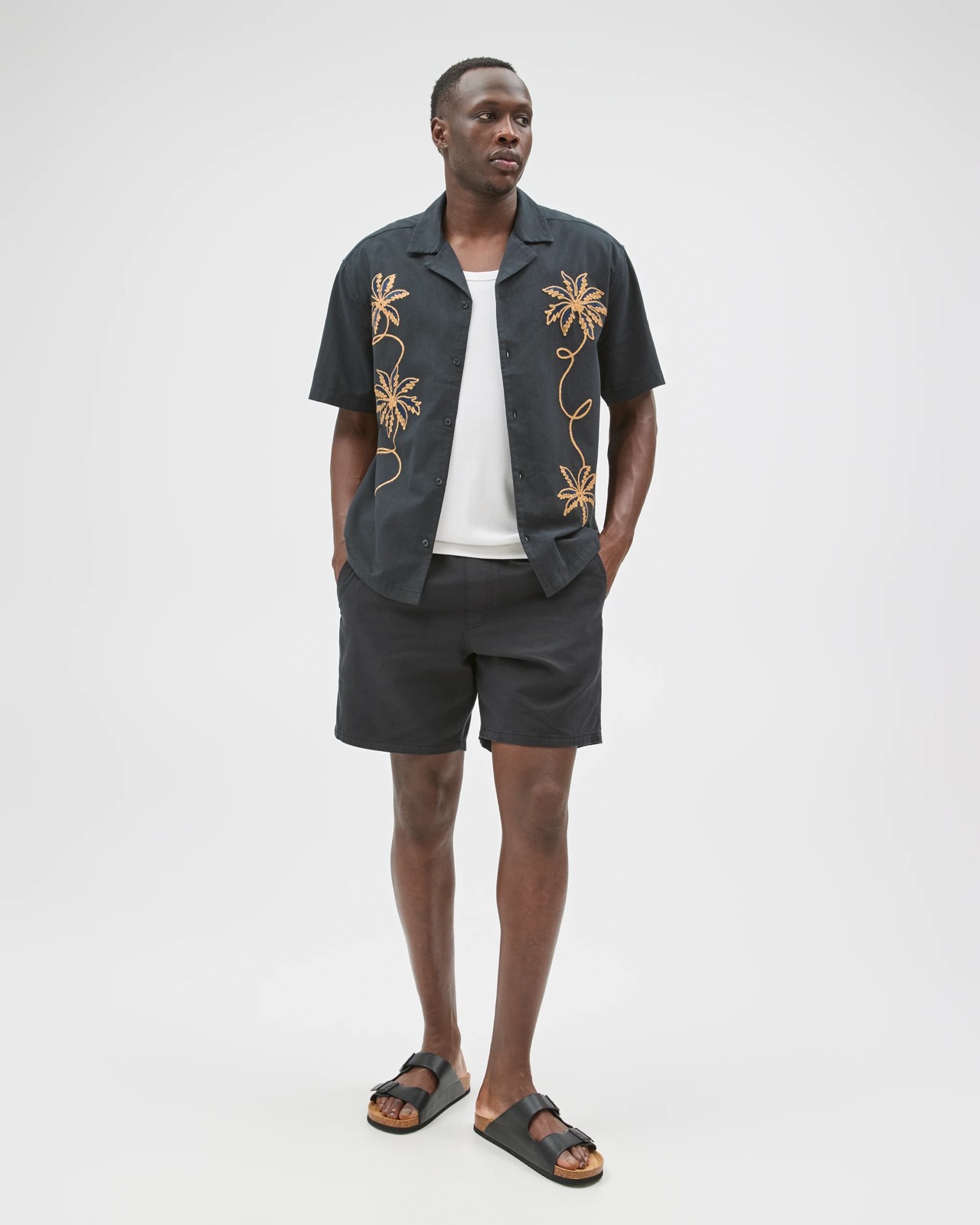 Commons Australian Cotton Short Sleeve Embroidered Boxy Fit Shirt - Black 2 of 5