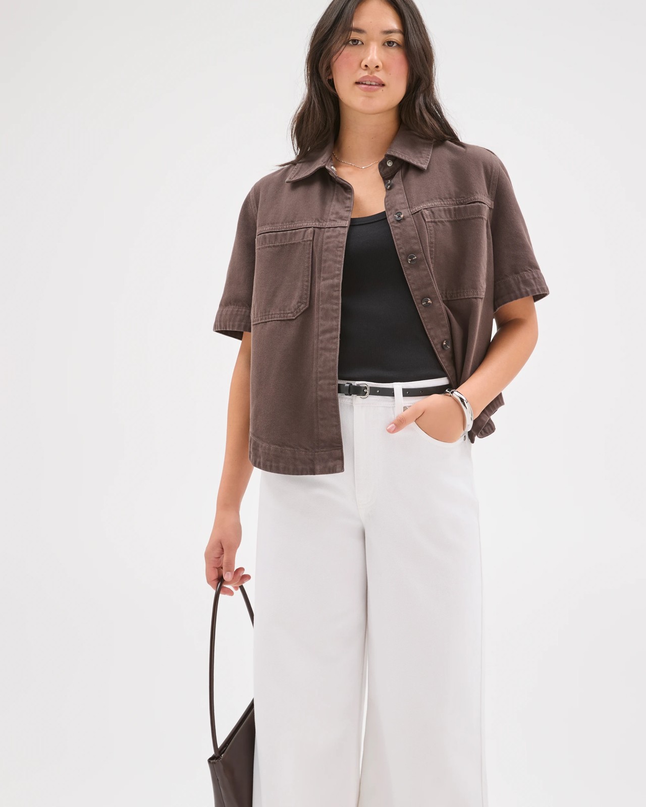 Short Sleeve Concealed Placket Denim Shirt 4 of 6