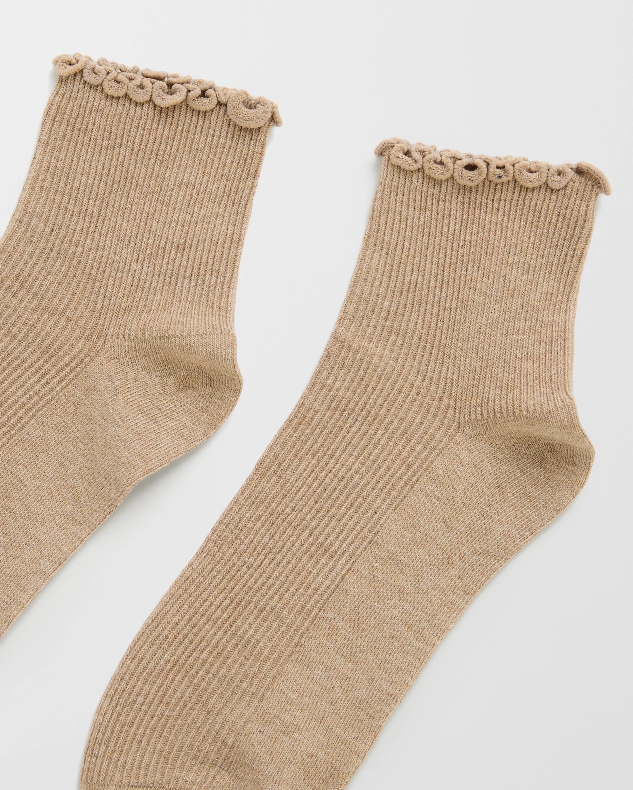 Australian Cotton Blend Frill Quarter Crew Socks - Oatmeal 2 of 3