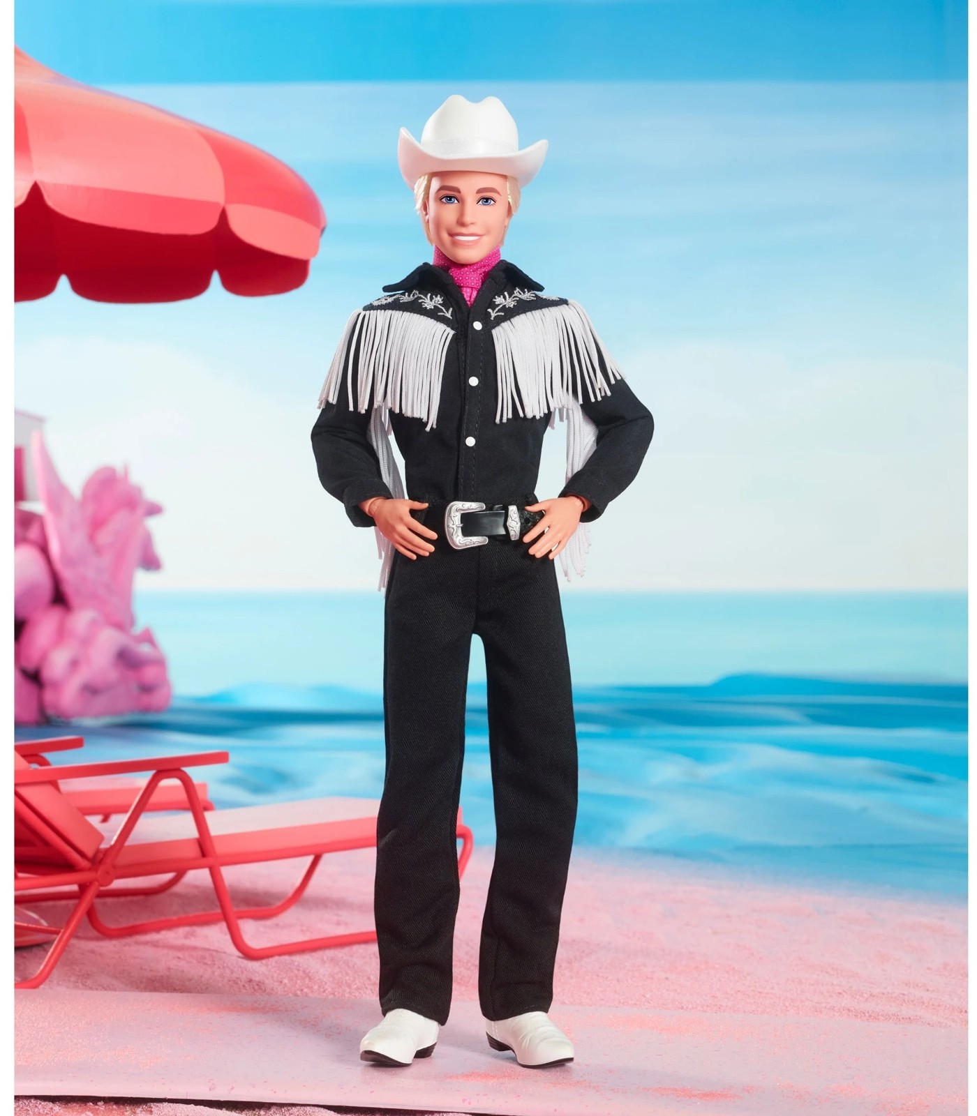 Barbie Movie Ken Doll Wearing Black and White Western Outfit