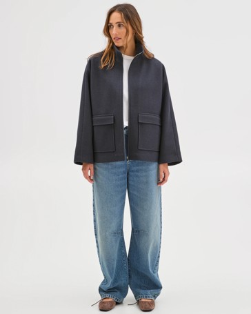 Brushed Collar Zip Through Jacket