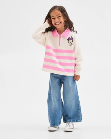 Minnie Mouse Australian Cotton Fleece 1/4 Zip Corduroy Collar Sweat Top