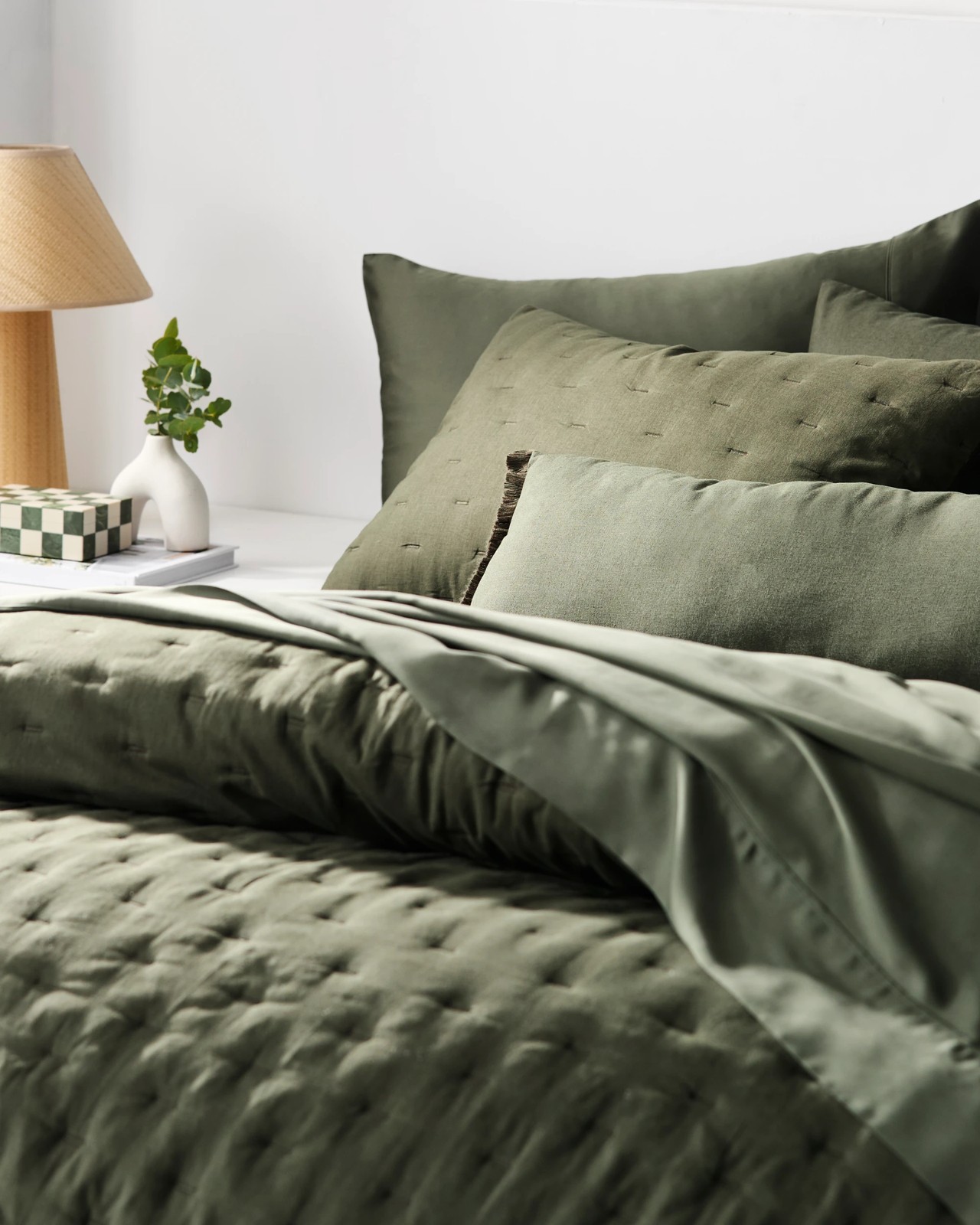 Laynie Linen/Cotton Coverlet Set - Moss 3 of 5