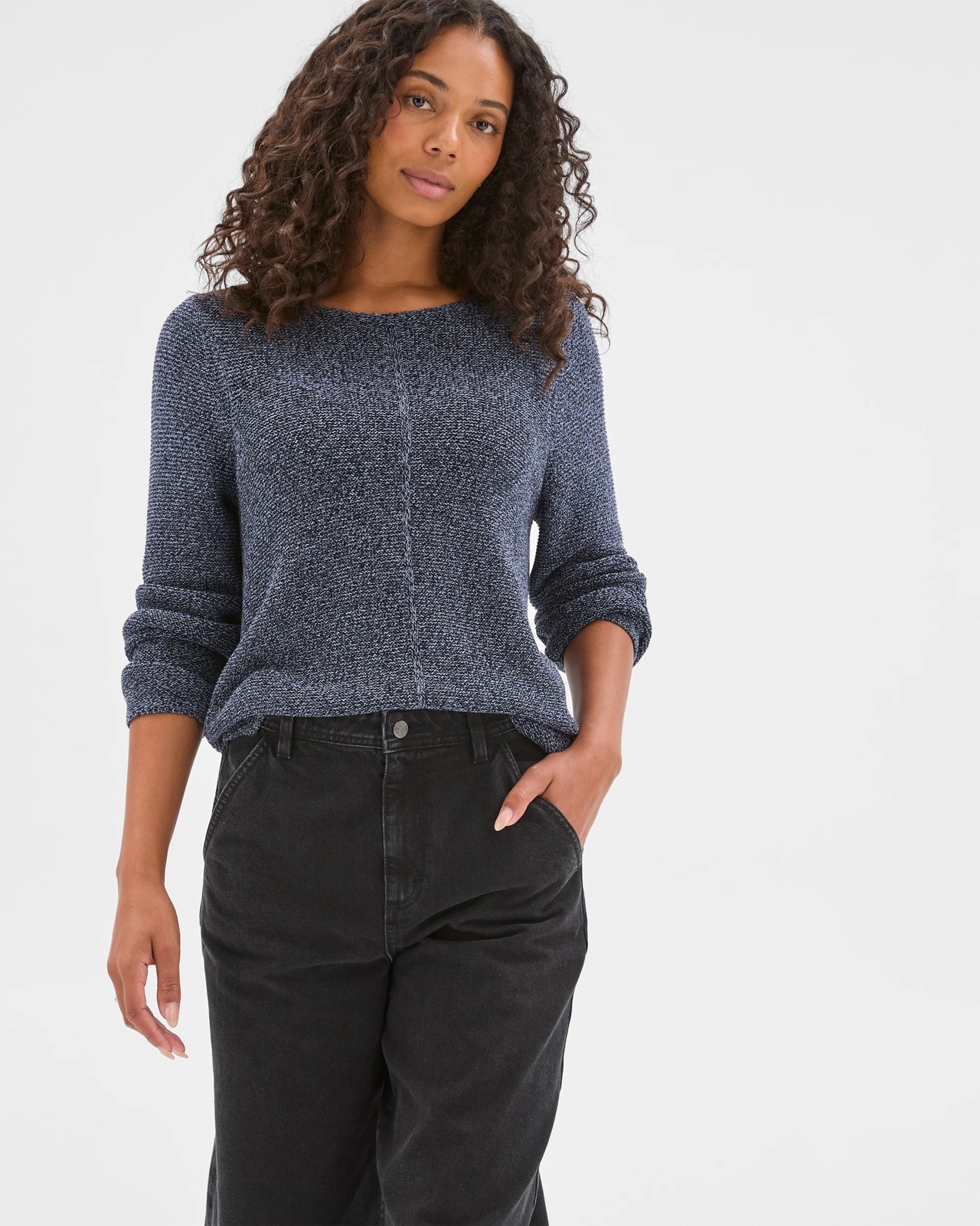 Australian Cotton Blend Ottoman Twist Jumper - Navy Blazer Twist 3 of 5