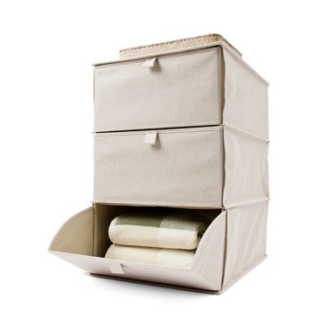 Linen Look 3 Tier Storage Unit, Beige - Anko