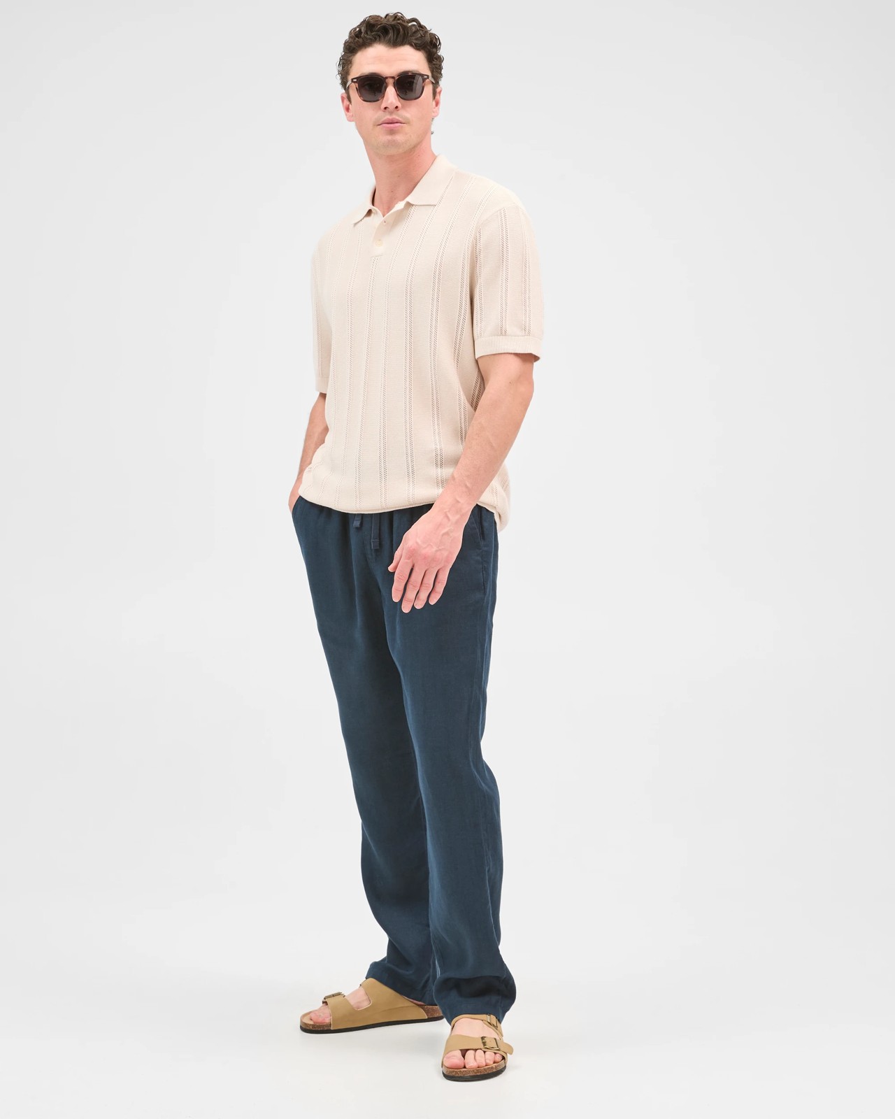 European Linen Full Length Pants - Navy 2 of 5