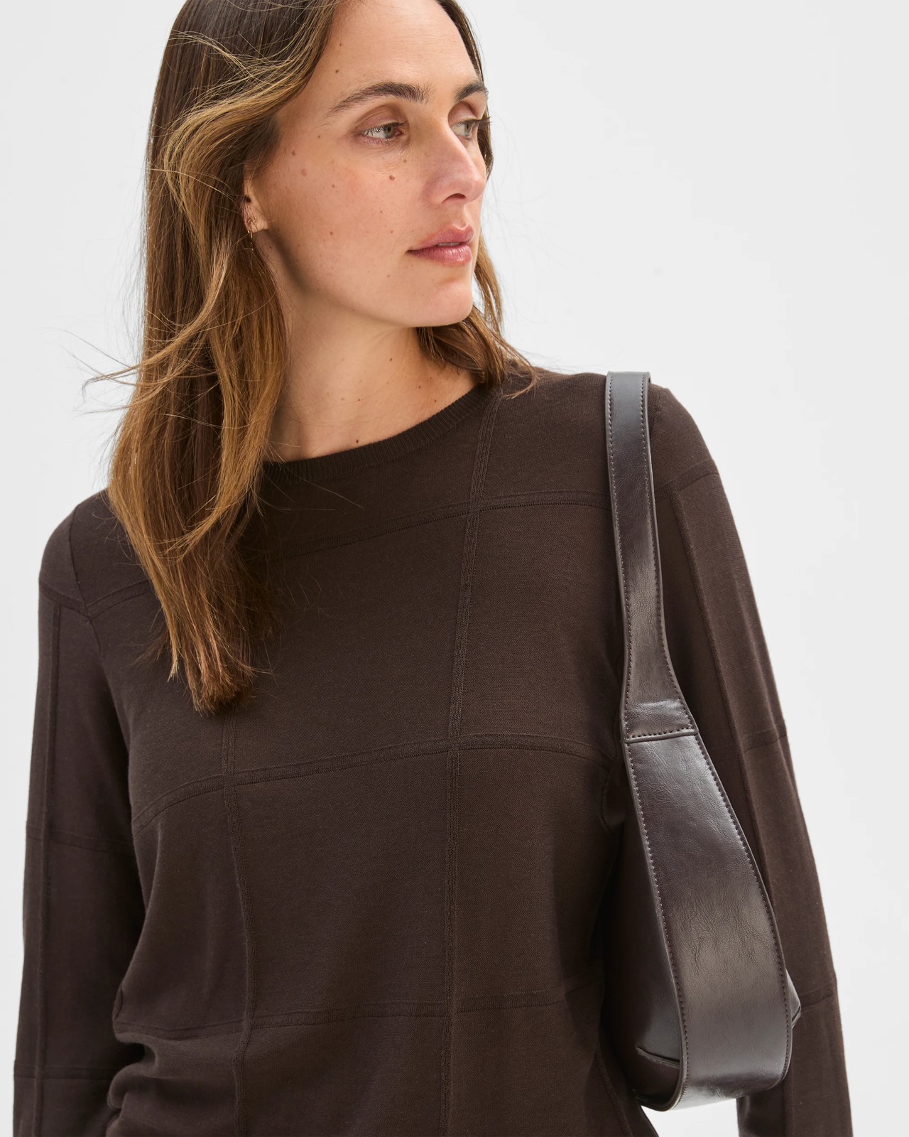 Preview Windowpane Knit Jumper - Coffee Bean 5 of 5
