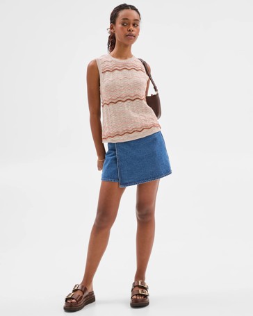 Petites Australian Cotton Sleeveless Knit Crochet Tank Top