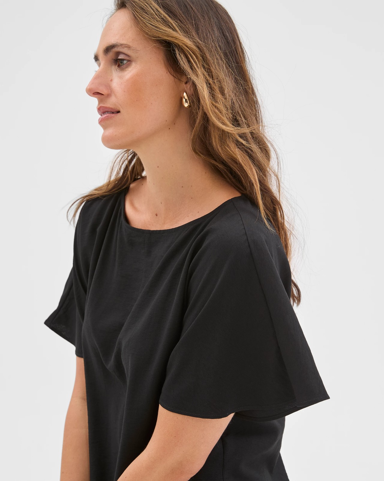 Preview Short Flutter Sleeve Textured Blouse - Black 5 of 6