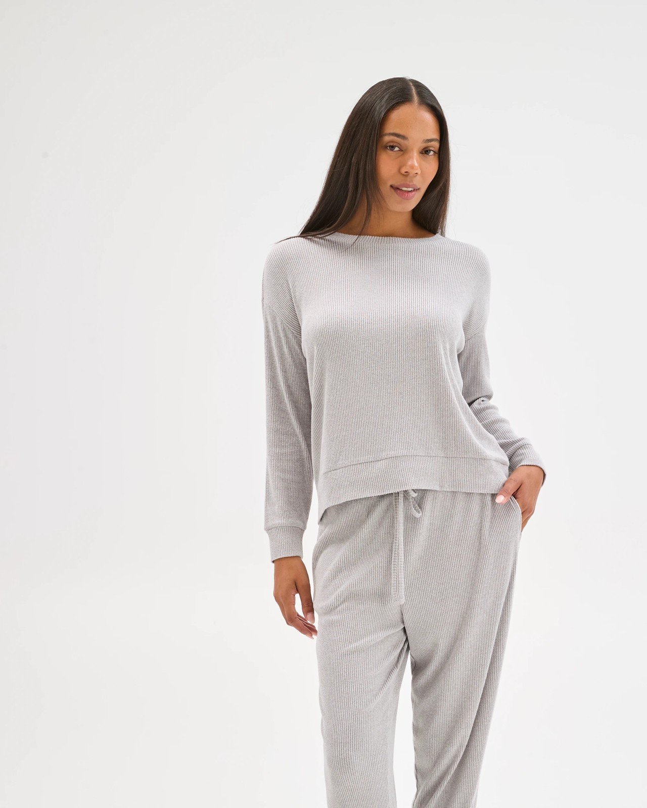 Cosy Rib Crew Neck Sleep Top - Grey 2 of 6