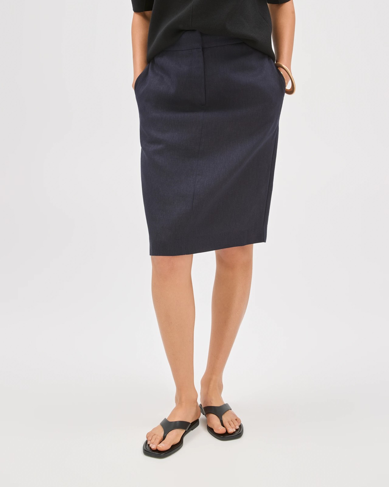 Preview Linen Blend Tailored Pencil Skirt - Ink Navy 4 of 6