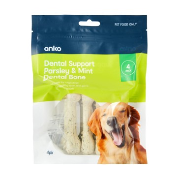 4 Pack Pet Treat Dental Bones Parsley and Mint, Large - Anko
