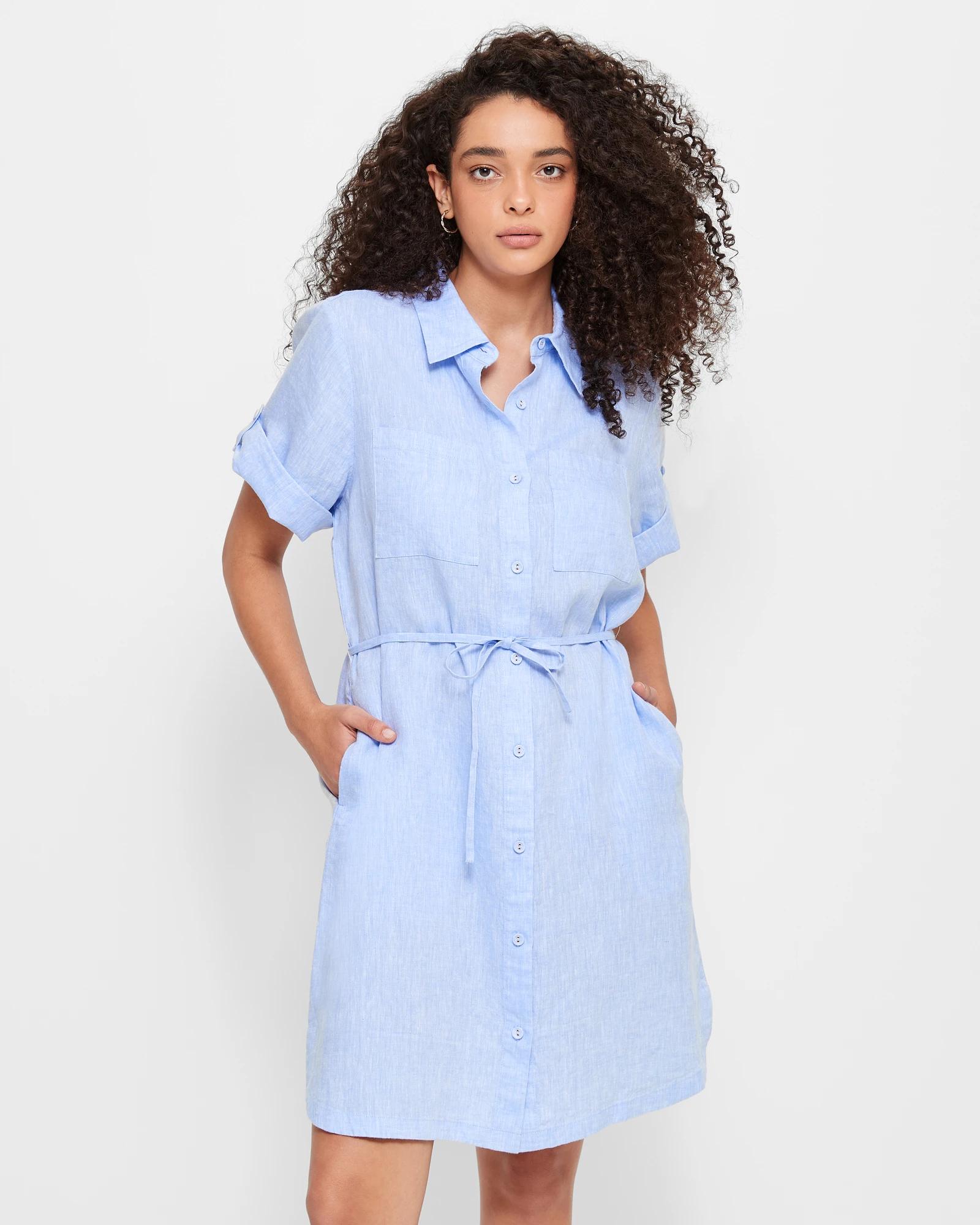 European Linen Mini Shirt Dress Chambray Target Australia