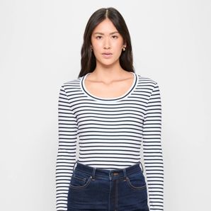 Australian Cotton Long Sleeve Scoop Neck Ribbed T-Shirt thumbnail 2