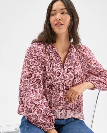 Australian Cotton V-Neck Print Blouse