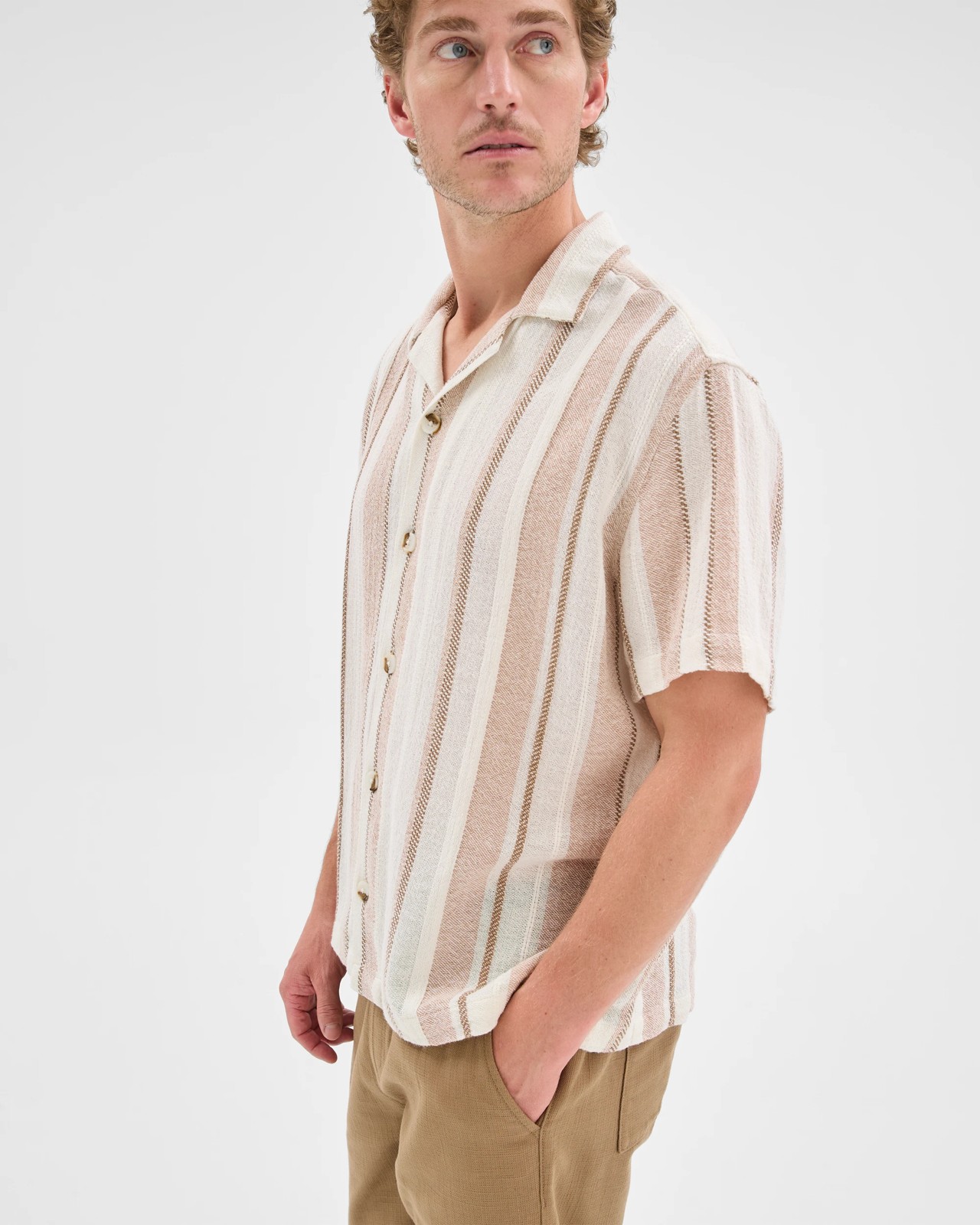 Textured Stripe Short Sleeve Shirt - Brown Stripe 4 of 6