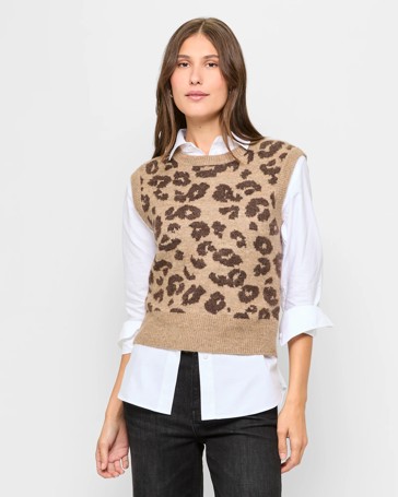 Crew Neck Jacquard Vest