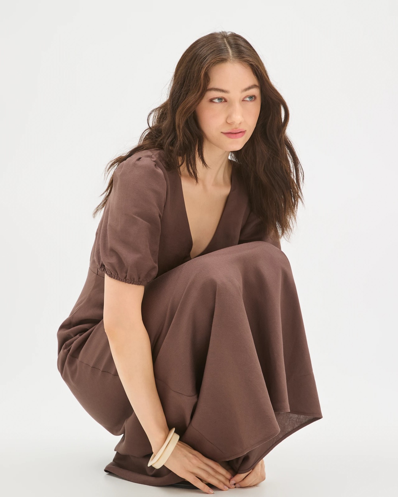 Lily Loves European Linen Blend Puff Sleeve Midi Dress 4 of 5