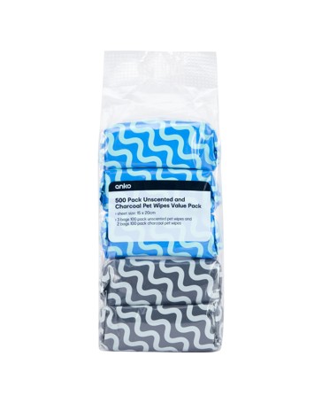 Anko 500 Pack Charcoal and No-Scent Pet Wipes Value Pack