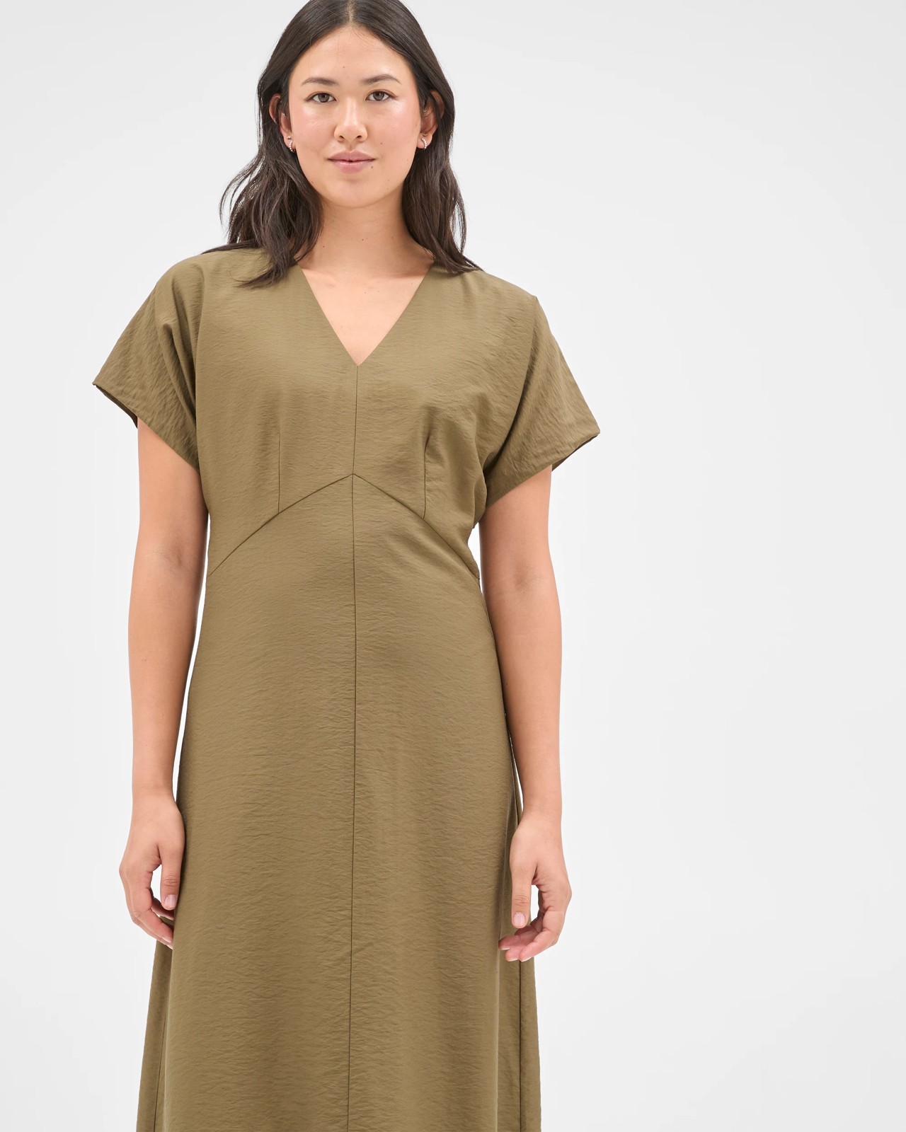 Preview Wendy Seam Detail Midi Dress - Khaki Olive 3 of 5