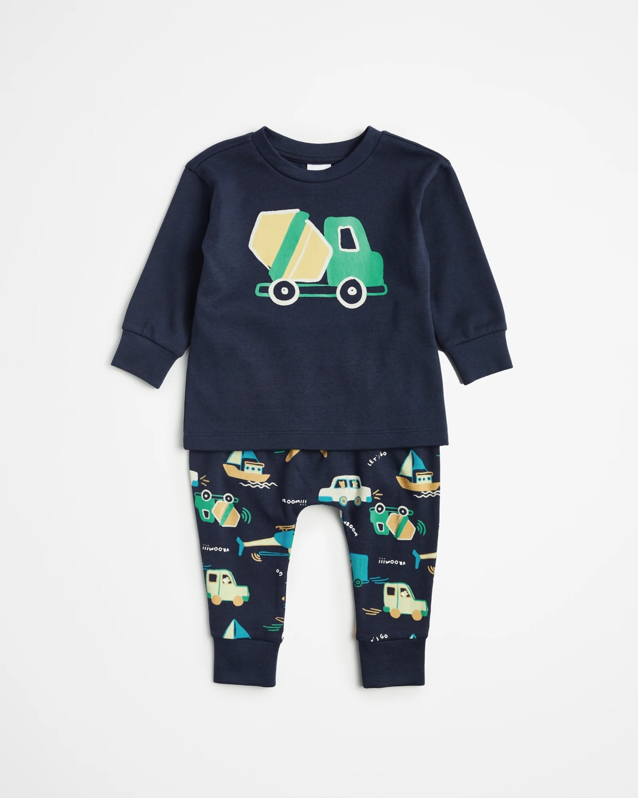 Organic Cotton Baby Pyjama Set Navy Trucks Target Australia