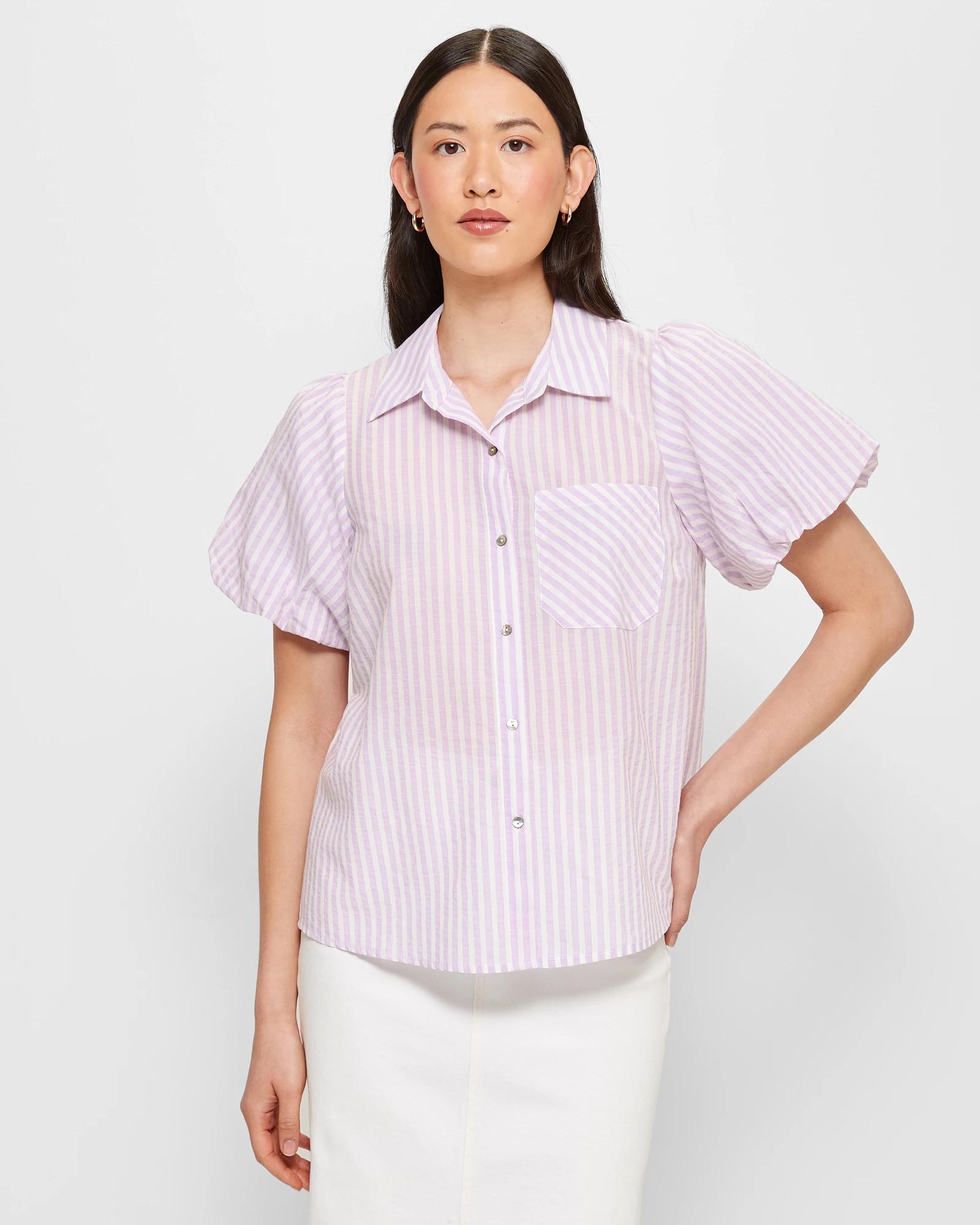 Structured Poplin Puff Sleeve Shirt in White