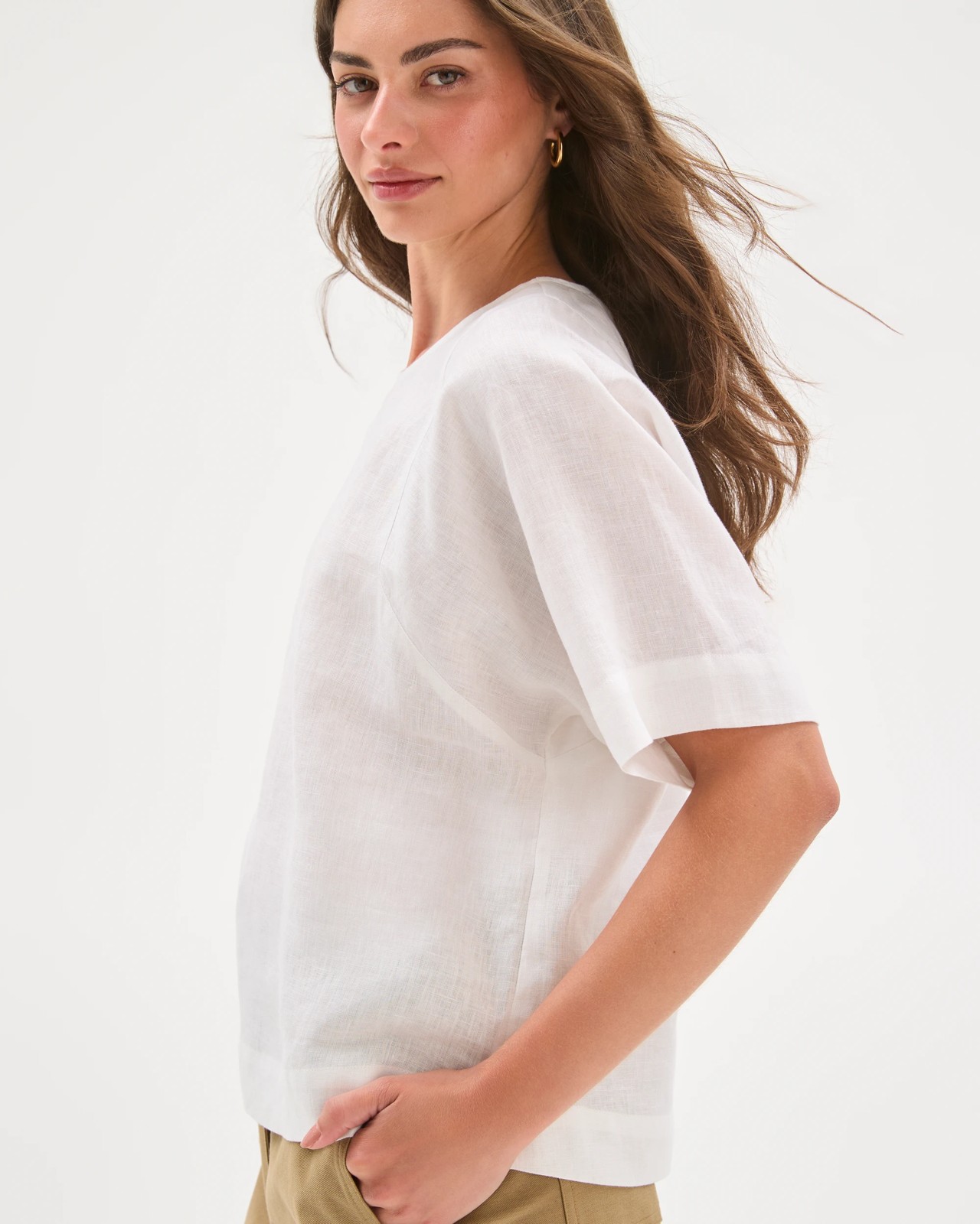 Petites European Linen Woven Top - White 6 of 6