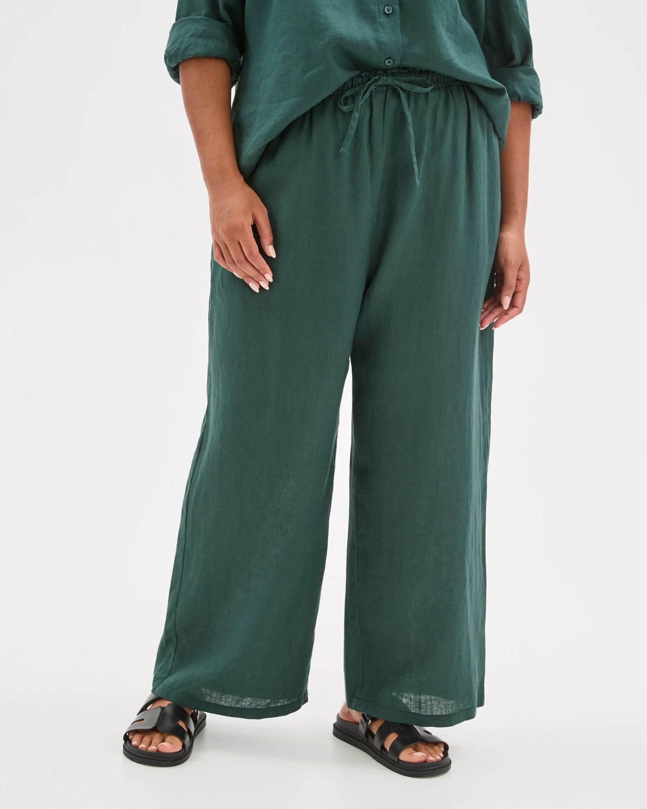 Plus Size European Linen Wide Leg Pants - Deep Green FNA 5 of 5