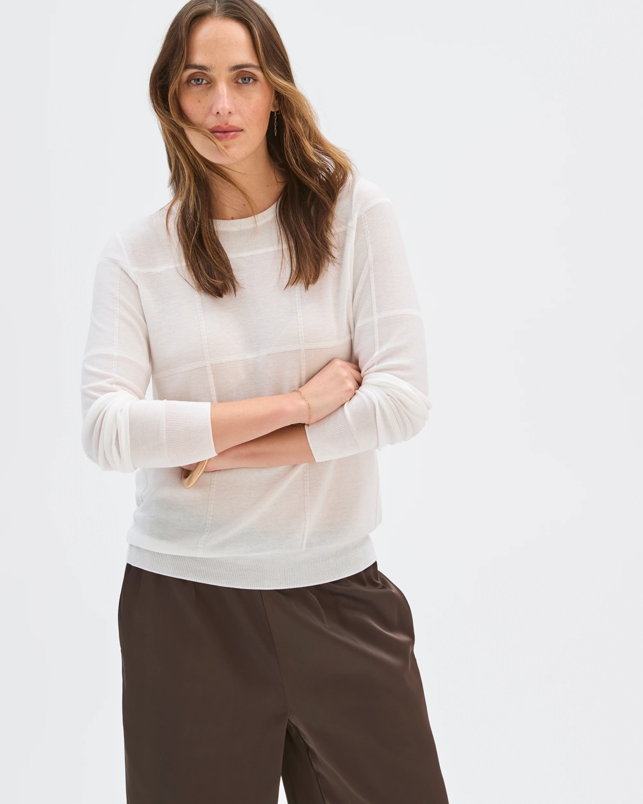 Preview Windowpane Knit Jumper - Cloud Dancer 2 of 5