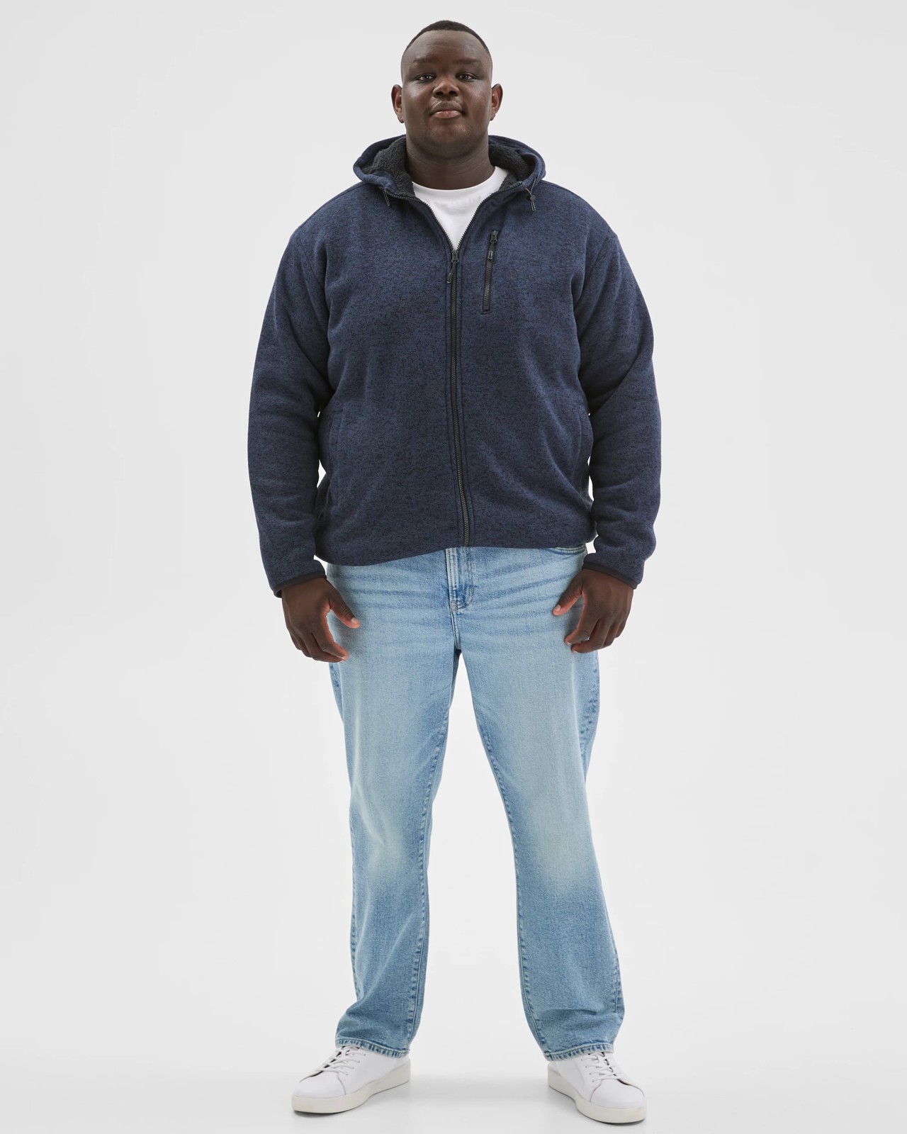 Plus Size Teddy Zip Through Fleece Hooded Jumper - Navy 2 of 6