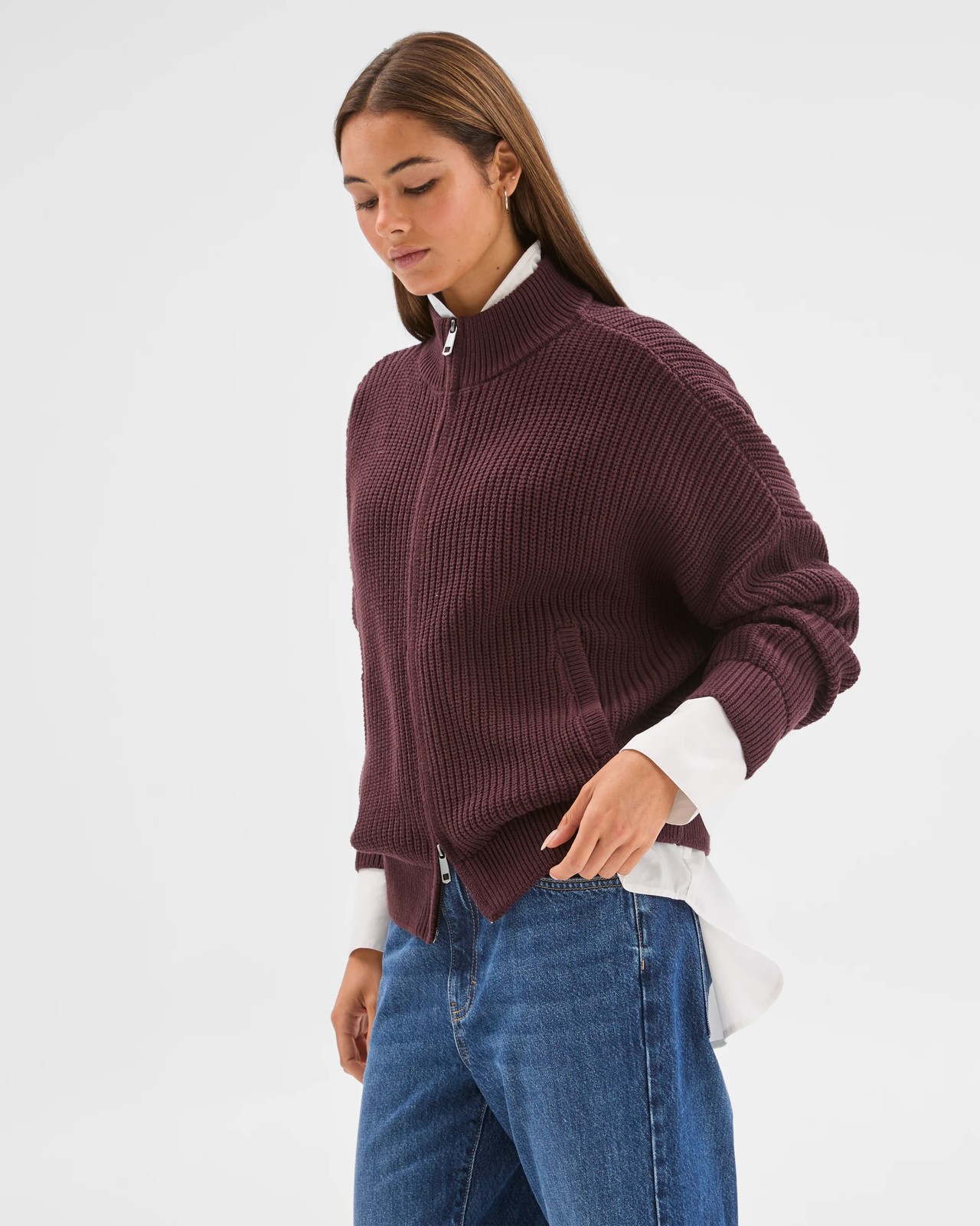 Lily Loves Australian Cotton Blend Zip Through Rib Cardigan - Fudge 4 of 6