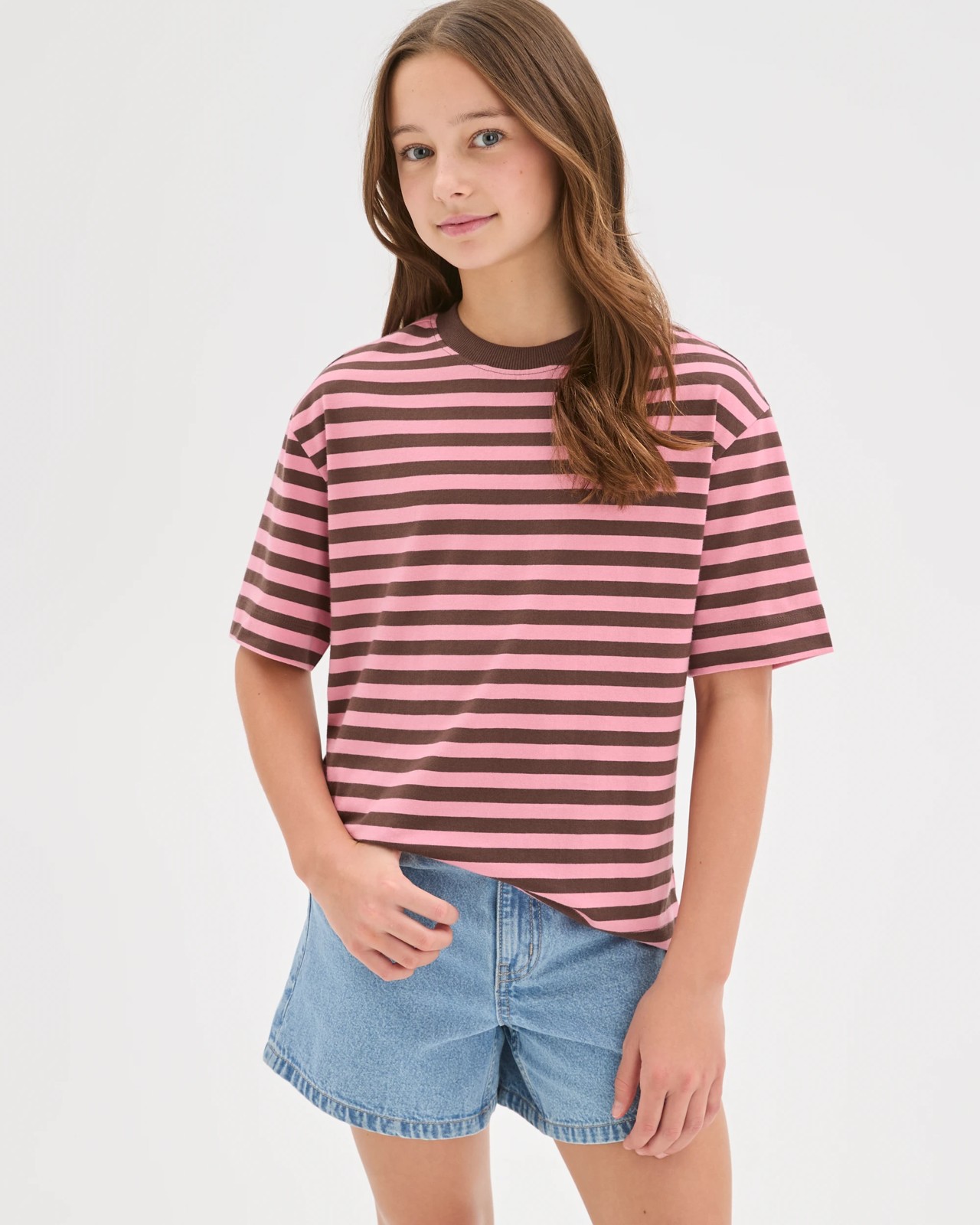 Organic Cotton Heavyweight Oversized T-Shirt - Pink/Choc 3 of 4