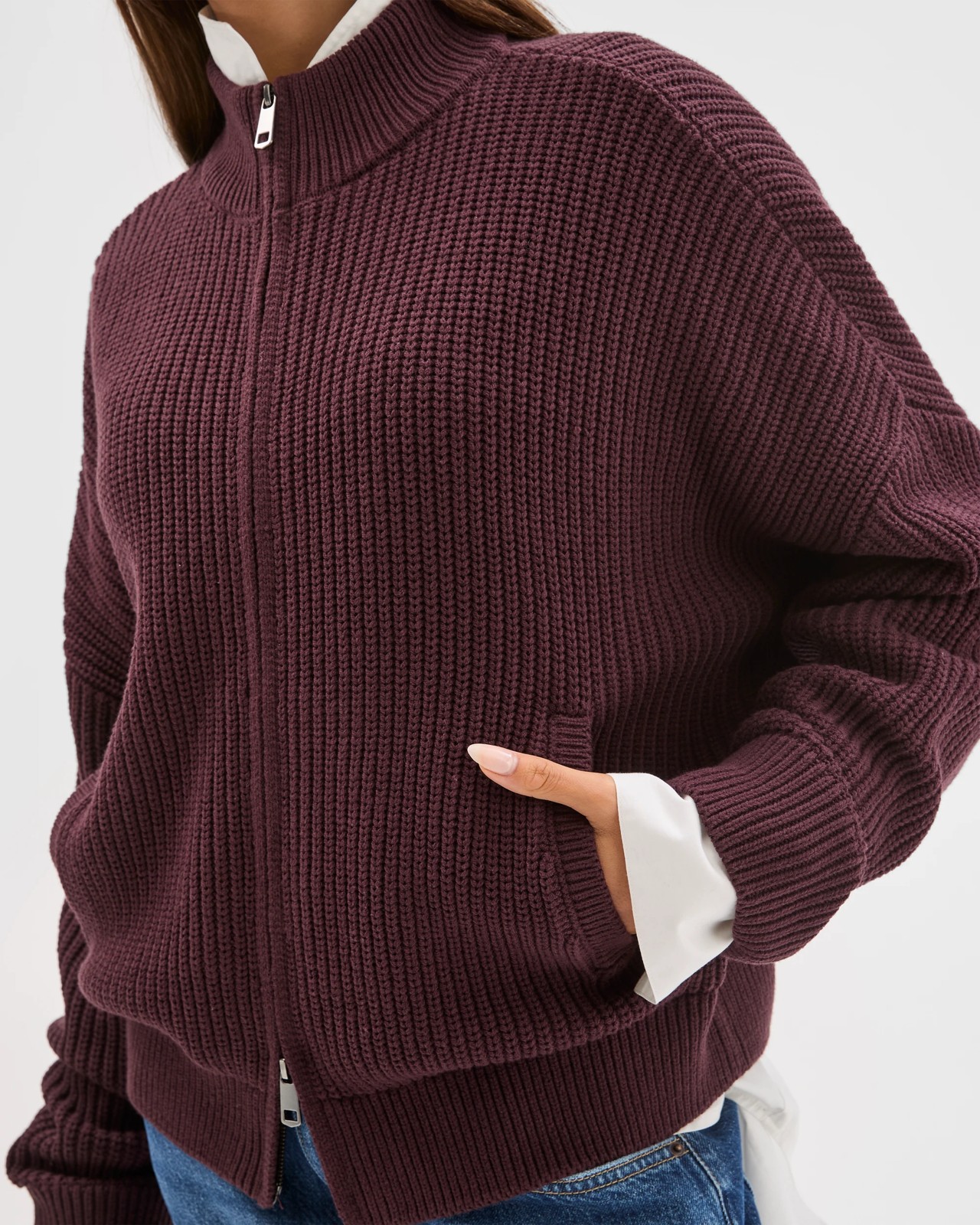 Lily Loves Australian Cotton Blend Zip Through Rib Cardigan - Fudge 5 of 6