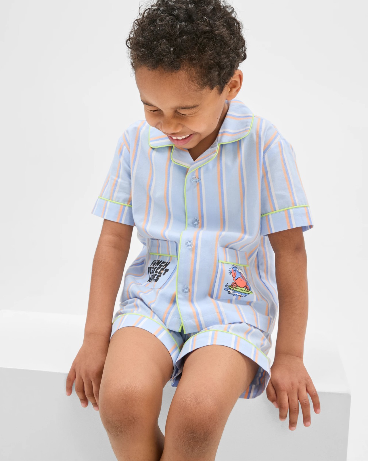 Australian Cotton Younger Boys Elevated Woven Pyjama Set - Blue Crab 2 of 5