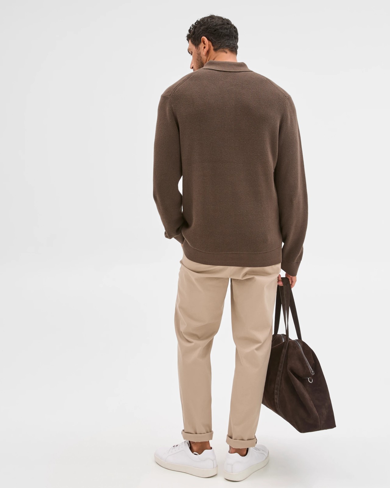 Australian Cotton Lightweight Long Sleeve Polo Neck Knit Sweater - Chocolate 6 of 6