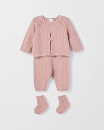 Baby Organic Cotton Cardigan, Pants and Bootie Knit Set