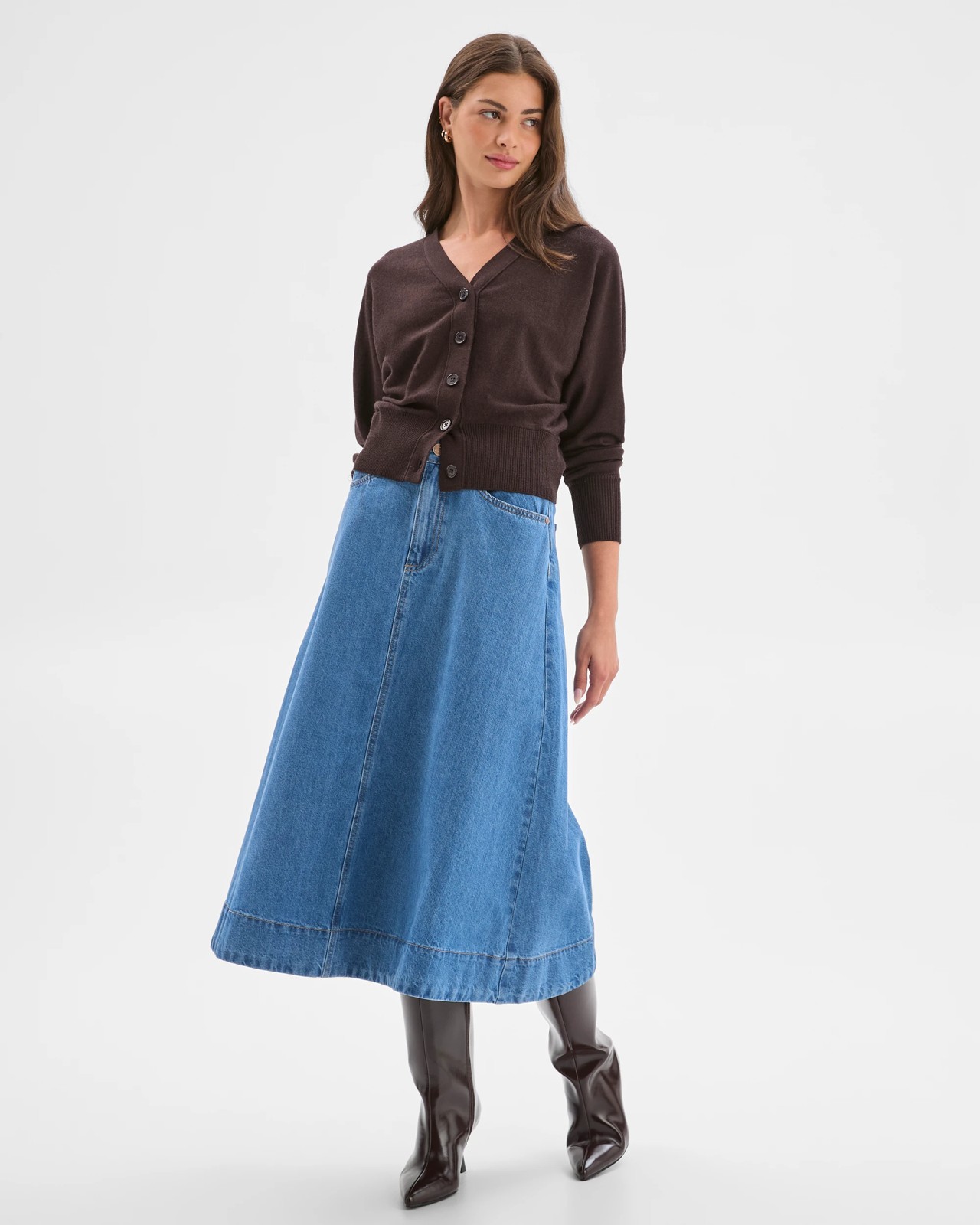 Petites A-Line Midi Denim Skirt 4 of 6