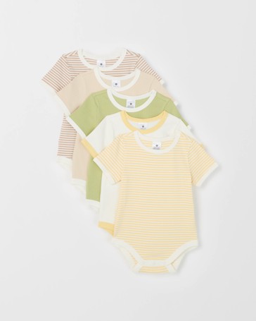Baby Organic Cotton 5 Pack Ringer Rib Bodysuits