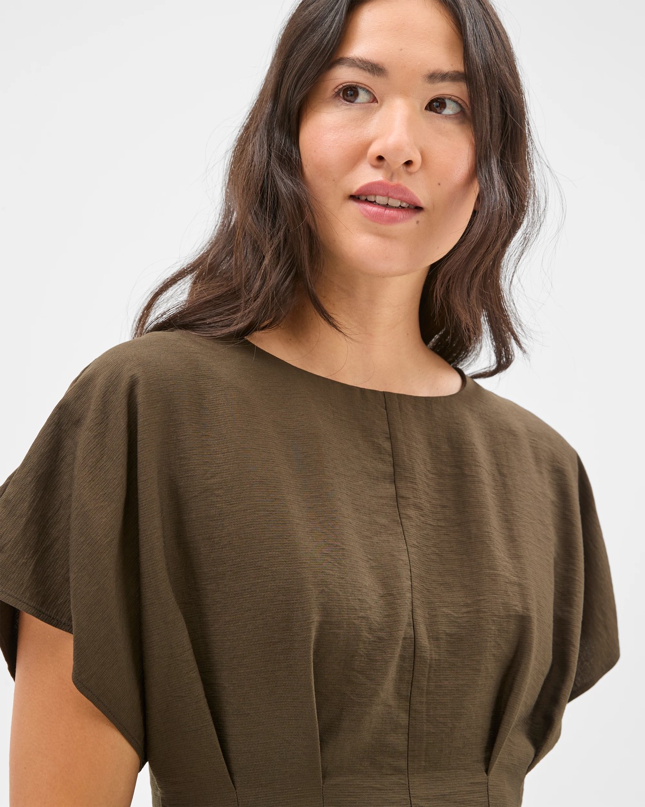Preview Short Sleeve Femme Tuck Blouse - Dark Olive 5 of 6