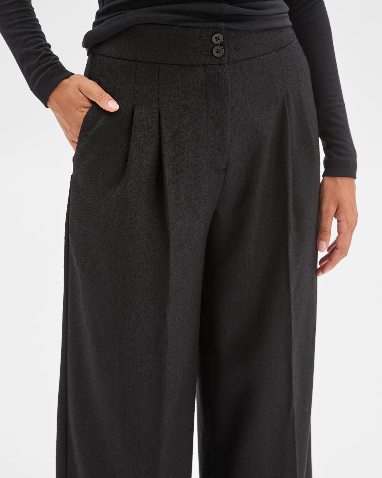 Preview Herringbone Wide Leg Pants - Black 5 of 6