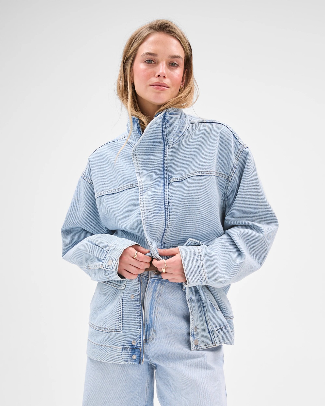 Lily Loves Australian Cotton Blend Funnel Neck Denim Jacket 3 of 5