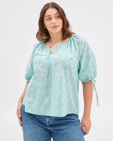 Plus Size Australian Cotton Puff Sleeve Blouse