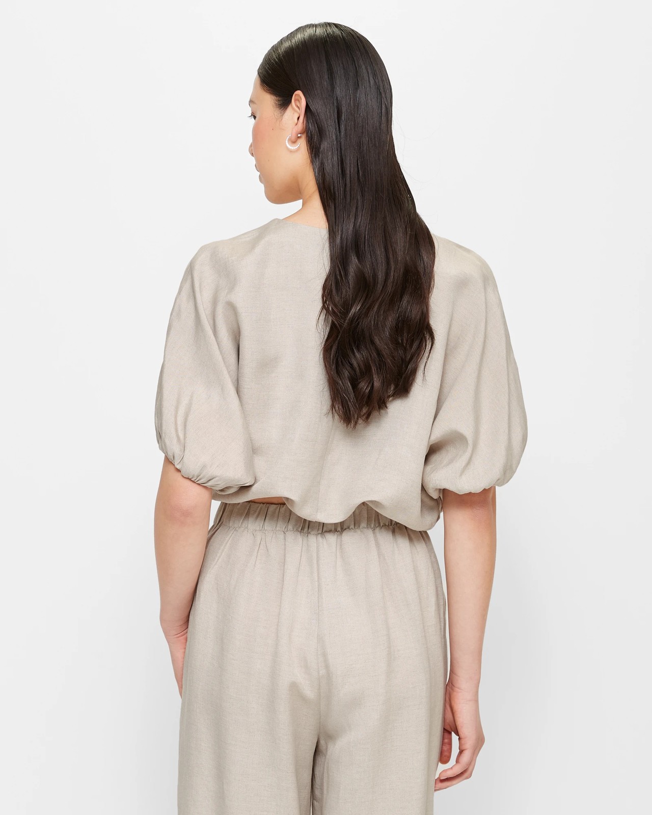 Linen Blend Balloon Sleeve Top - Preview 4 of 5
