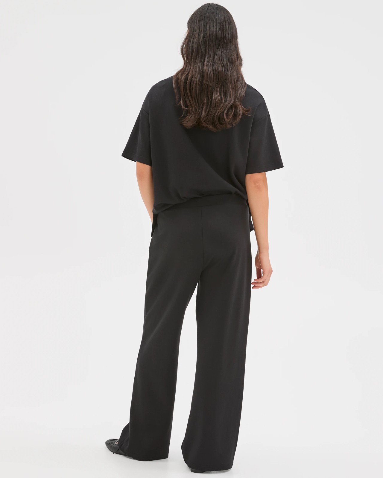Australian Cotton Blend Wide Leg Interlock Pants - Black 4 of 6